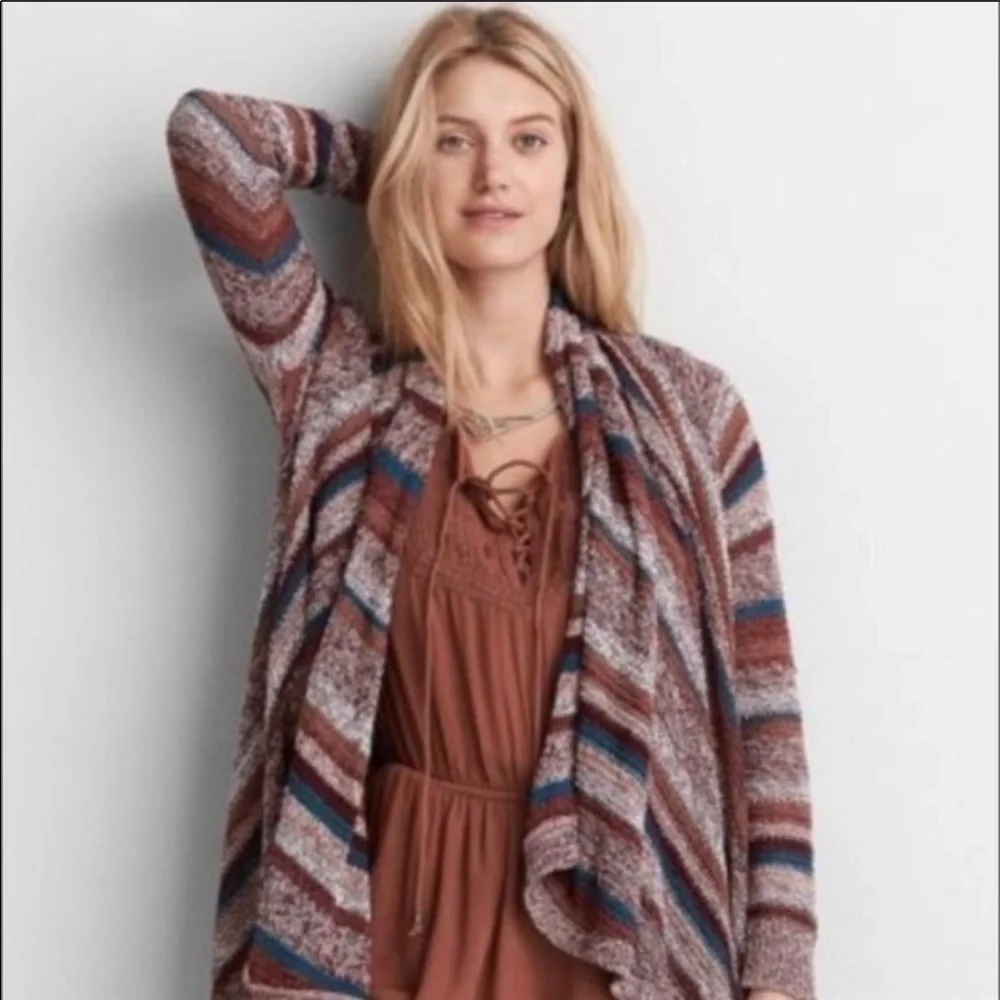 American Eagle Striped Waterfall Cardigan Sz XS